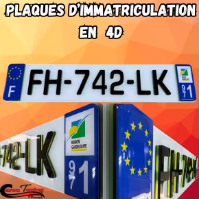 Lot de 2 Plaques d'immatriculation 4D NOIR/VERT a 110,00 € PLAQUE 4D NV chez CAROU TUNING