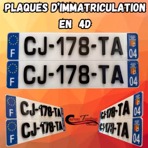 Lot de 2 Plaques d'immatriculation 4D NOIR/NOIR a 110,00 € PLAQUE 4D NN chez CAROU TUNING