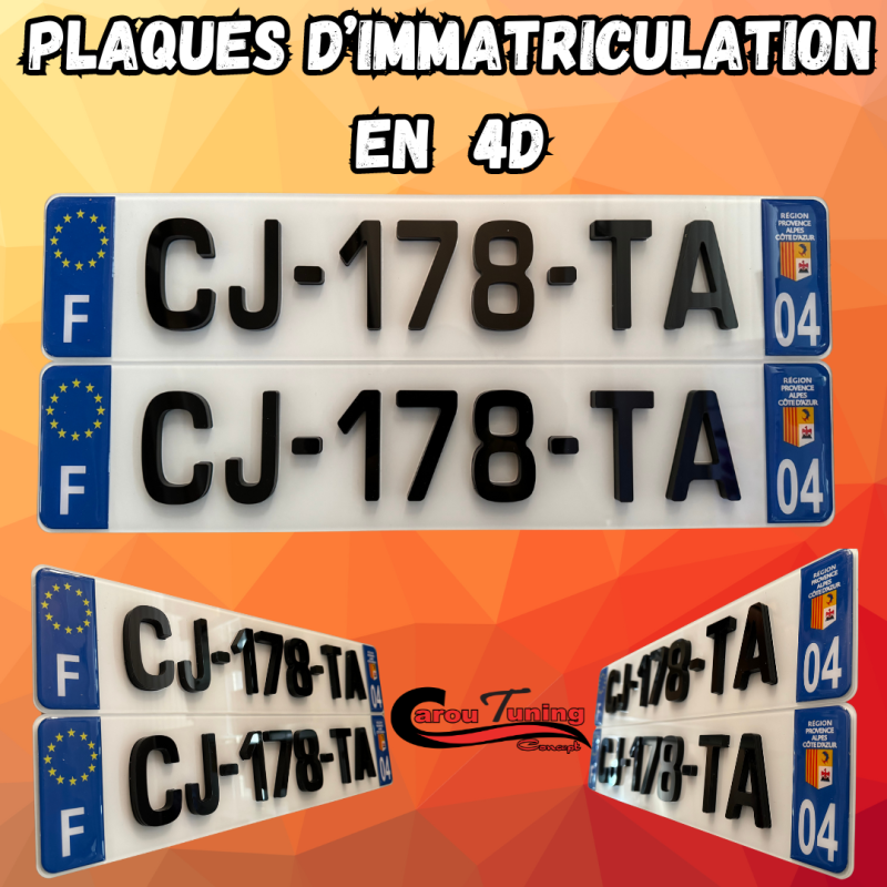 Lot de 2 Plaques d'immatriculation 4D NOIR/NOIR a 110,00 € PLAQUE 4D NN chez CAROU TUNING