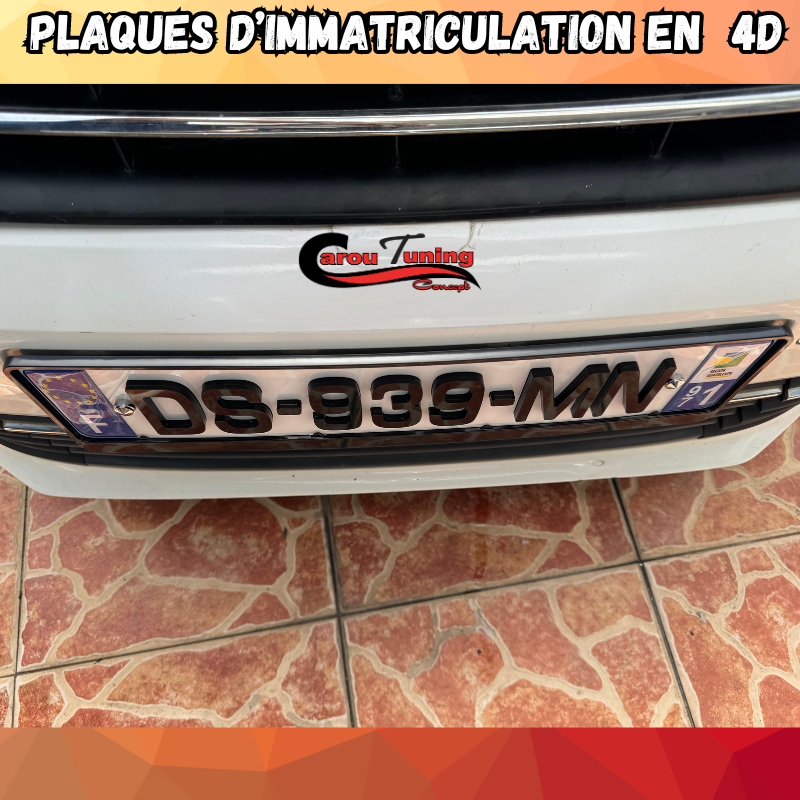 Lot de 2 Plaques d'immatriculation 4D NOIR/NOIR a 110,00 € PLAQUE 4D NN chez CAROU TUNING