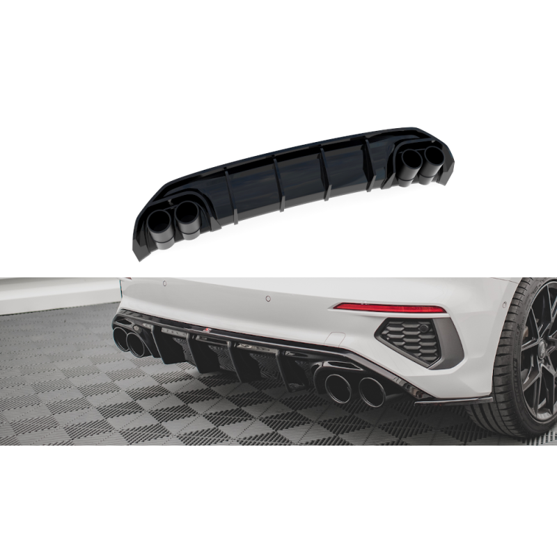 Rear Valance + Exhaust Ends Imitation Audi A3 S-Line Sportback 8Y a 875,92 € uniw-AU-A3-8Y-SLINE-RS1G+BLACK*14816 chez CAROU TUNING