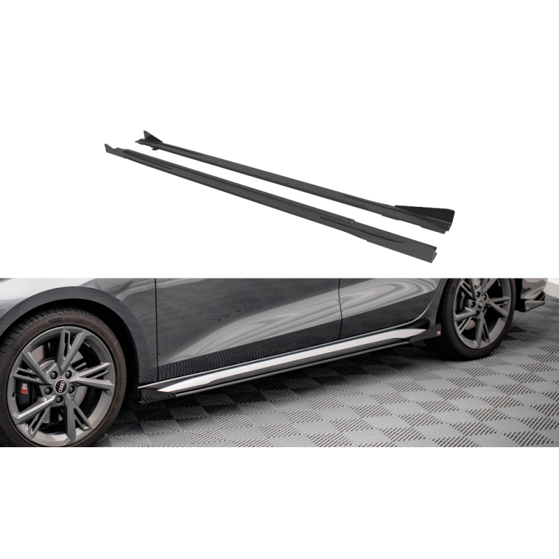 Street Pro Side Skirts Diffusers + Flaps Audi S3 / A3 S-Line 8Y a 482,39 € uniw-AUA38YSLINECNC-SD1B+SRF1G*14902 chez CAROU TUNING