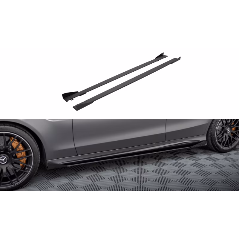 Street Pro Side Skirts Diffusers + Flaps Mercedes-AMG C63 Sedan / Estate W205 Facelift a 567,02 € uniw-MEC205F63CNC-SD1BRB+SF1G*18959 chez CAROU TUNING