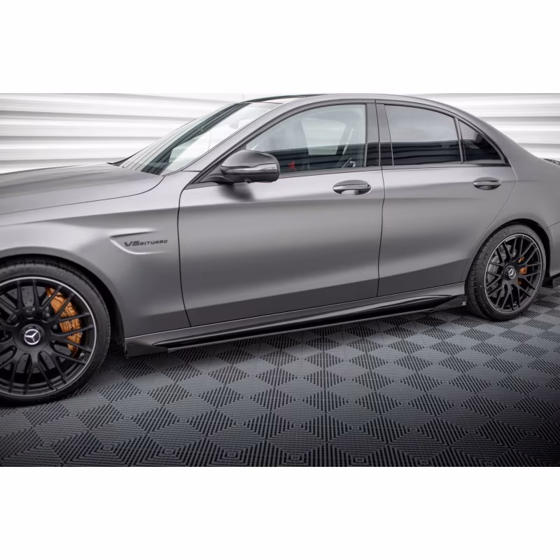 Street Pro Side Skirts Diffusers + Flaps Mercedes-AMG C63 Sedan / Estate W205 Facelift a 567,02 € uniw-MEC205F63CNC-SD1BRB+SF1G*18959 chez CAROU TUNING