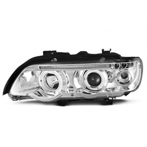 Phares Angel Eyes Chrome Avant pour BMW X5 E53 1999-2003 a 320,66 € LPBM42 chez CAROU TUNING