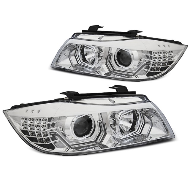 Phares Angel Eyes LED 3D Chrome Avant pour BMW E90/E91 05-08 a 738,07 € LPBMK7 chez CAROU TUNING