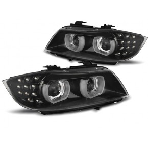 Phares Xenon Yeux d'Ange LED DRL Noirs pour BMW E90/E91 2009-2011 a 847,53 € LPBML2 chez CAROU TUNING