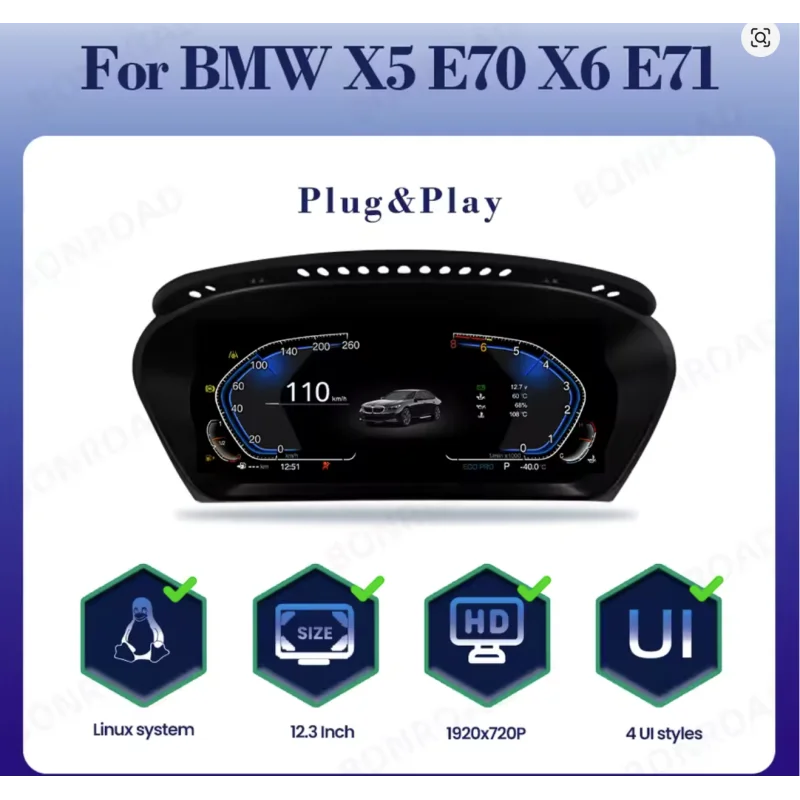 Compteur digital 12,3 pouces BMW E70 CIC BMW X5 E70 X6 E71 2006-2013 a 599,00 € CLUSTERE70-71 chez CAROU TUNING
