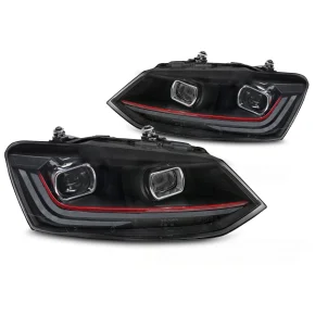 HEADLIGHTS RED LED SEQ DRL fits VW POLO V 6R 09-17HEADLIGHTS RED LED SEQ DRL fits VW POLO V 6R 09-17