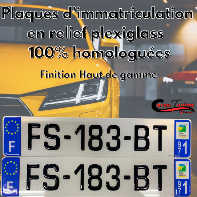 Plaques d'immatriculation Haut de Gamme 3D relief plexiglas homologuées a 80,00 € PLAQUE 3D chez CAROU TUNING